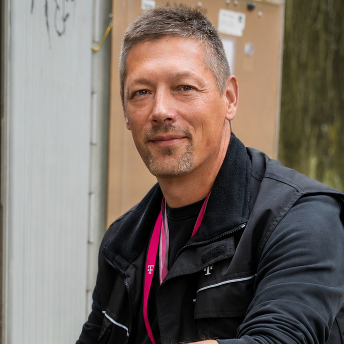 Glasfasermontage und Netzwerktechnik durch erfahrene Spezialisten Fachkraft für Glasfasermontage, Telekommunikation und moderne Netzwerkinfrastruktur im Außeneinsatz.